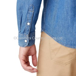 Wrangler Long Sleeve Denim Shirt Mid Stone Blue